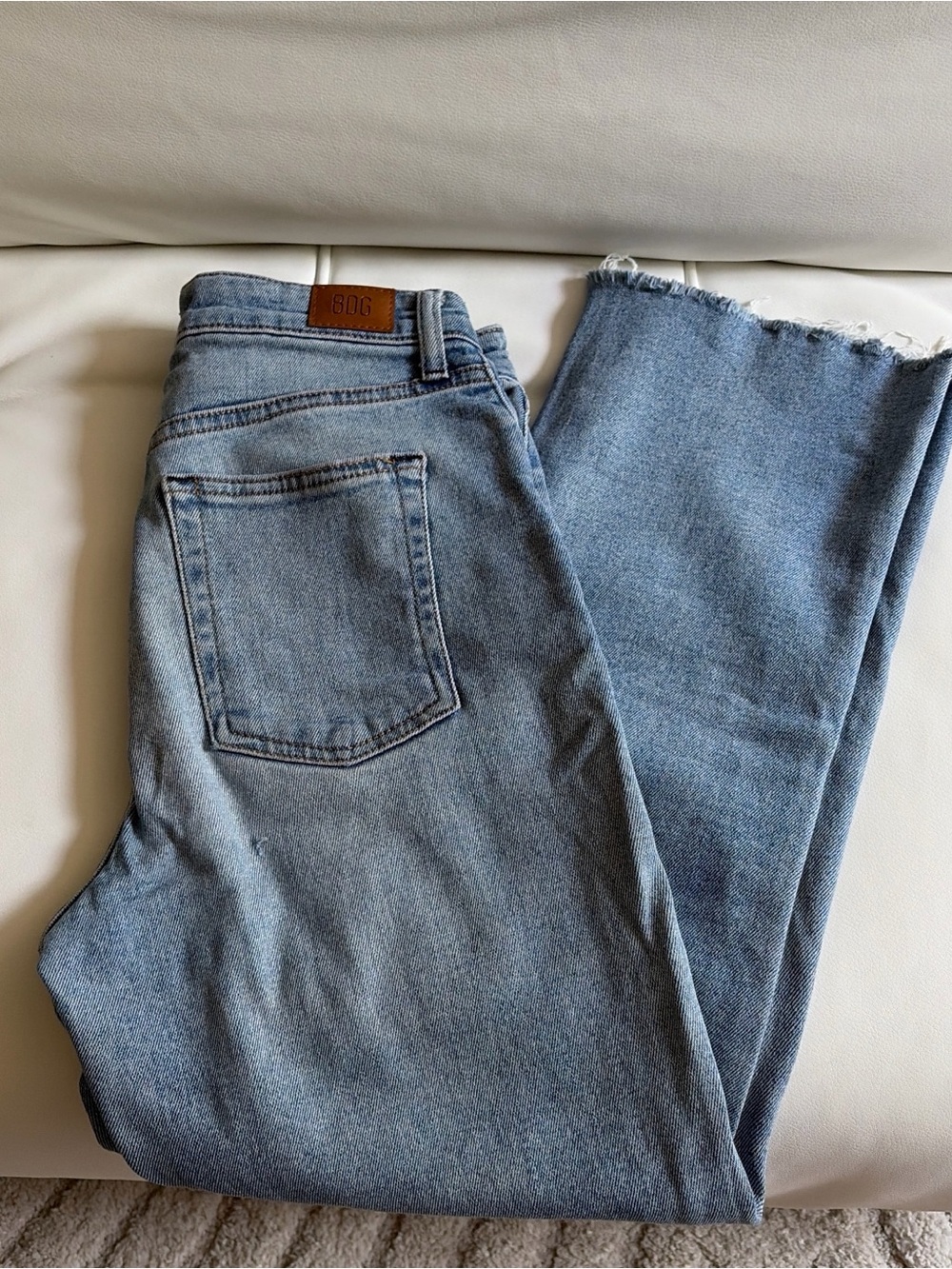 BDG Light Blue High-Rise Straight-Leg Jeans with Frayed Hem